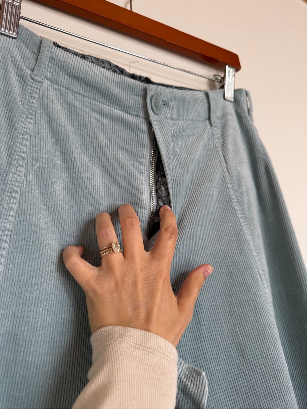 Anthropologie Ultra Wide Leg Corduroy Palazzo Trousers Pants Light Blue Size 8T - Picture 7 of 14